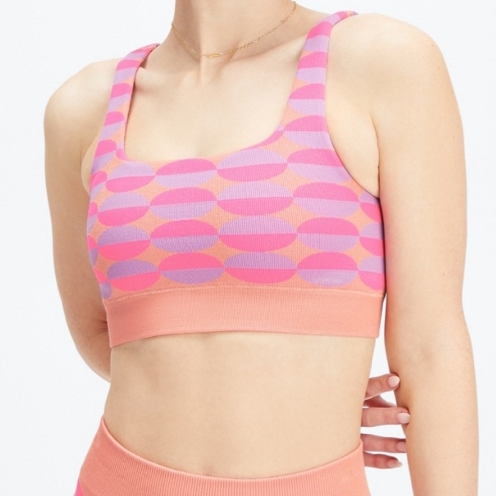 Pink and Orange Patterned Sports Bra